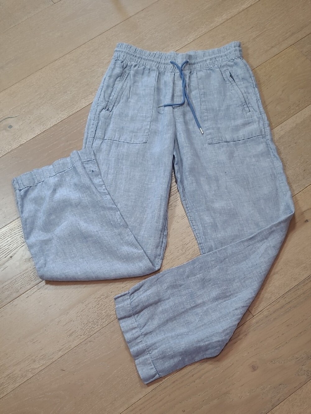 Athleta Retreat Pants Women's sz 8T Pull On Blue 100% Linen Trouser